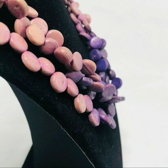 Women Layer Strand Necklace 15” 18” Retro Boho Purple Pink Gradients Two Tone - Picture 5 of 12